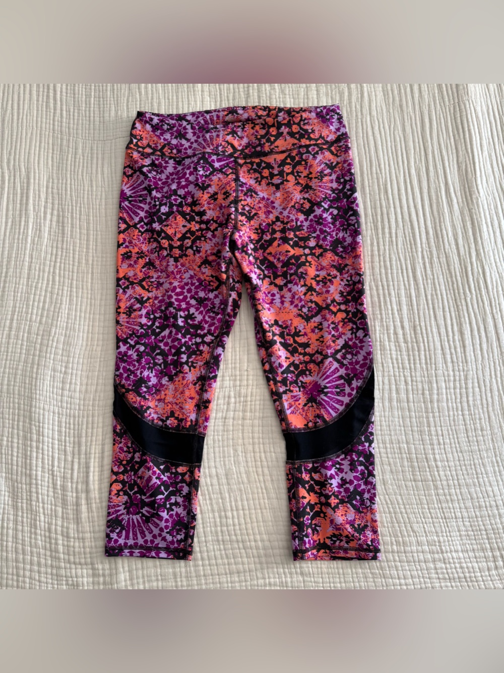 GAIAM Women’s Cropped Yoga Activewear Leggings - Purple, Pink & Orange  - XL